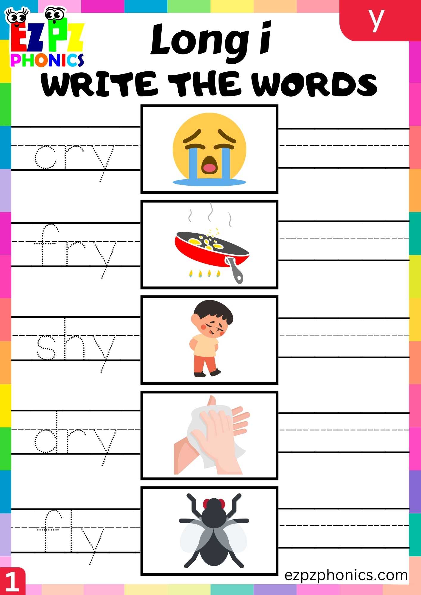 Y Words Write The Words Long I Phonics Worksheet